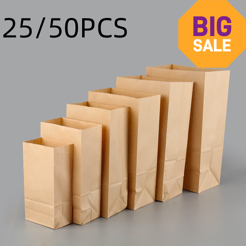 Food Storage Plant - 25/50pcs Brown Kraft Paper Bags Exquisite