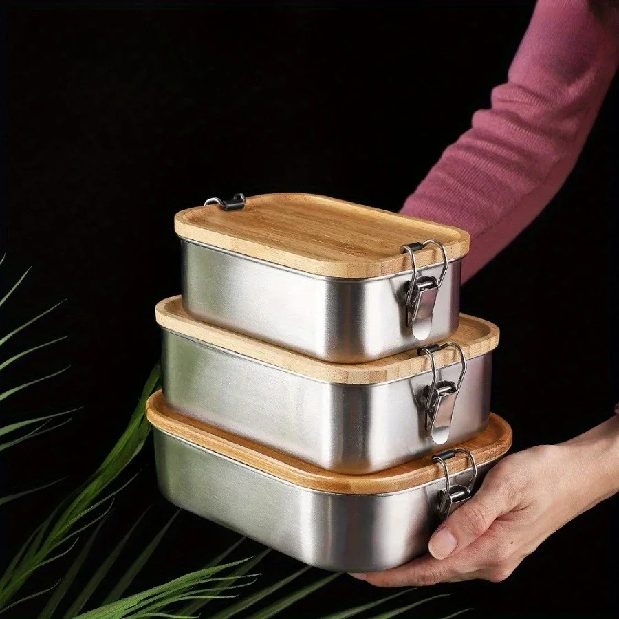 Food Storage Box Set - New 304 stainless steel bamboo lid