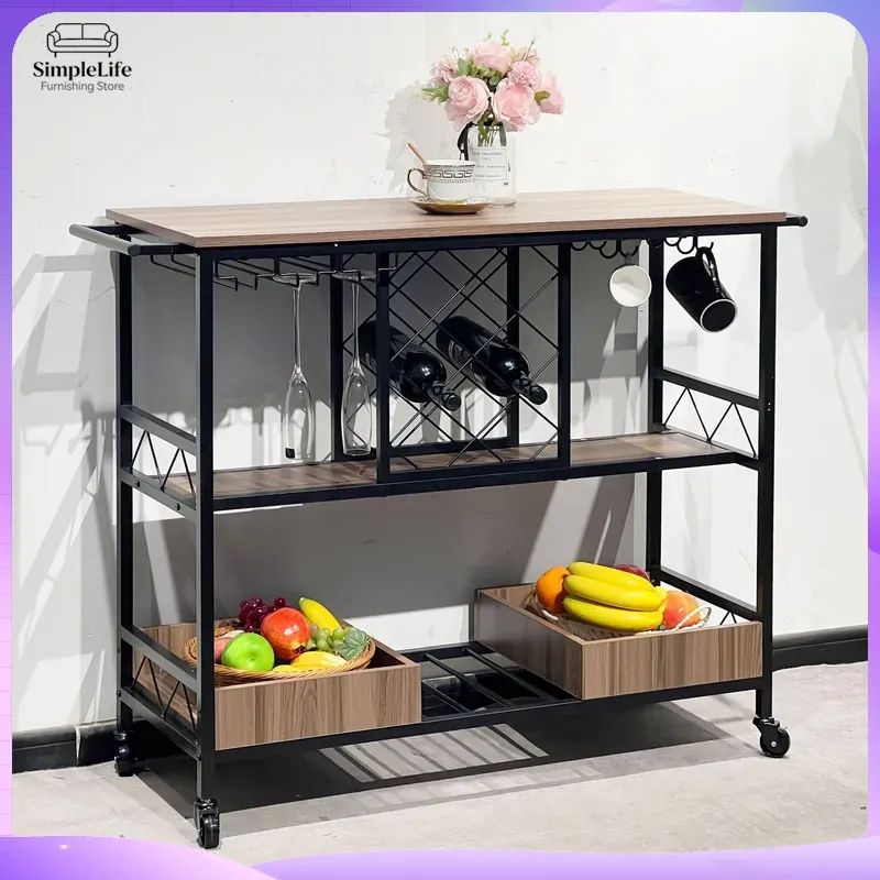 Storage Food Prep - Multifunctional Kitchen Cart with Storage Shelves