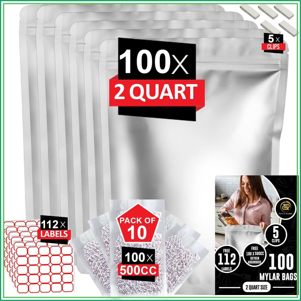 Food Storage For Long Term - 100pcs 2 Quart Mylar Bags with