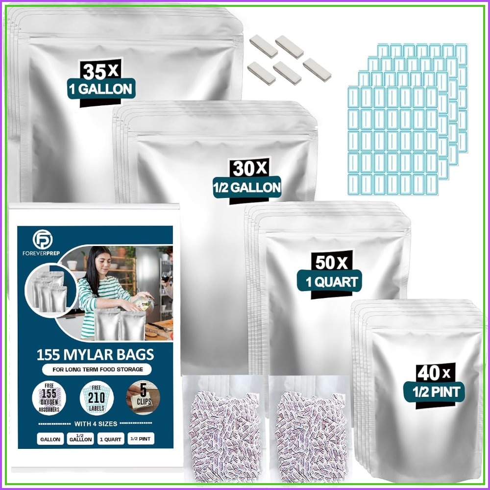 155 Mylar Bags with 155 Oxygen - Food Storage For Long Term 评论和价格