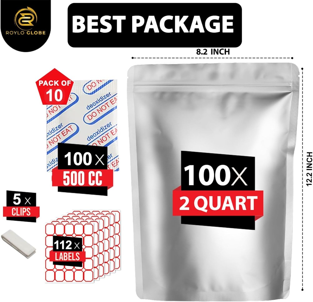 100pcs 2 Quart Mylar Bags with - Food Storage For Long Term 评论和价格