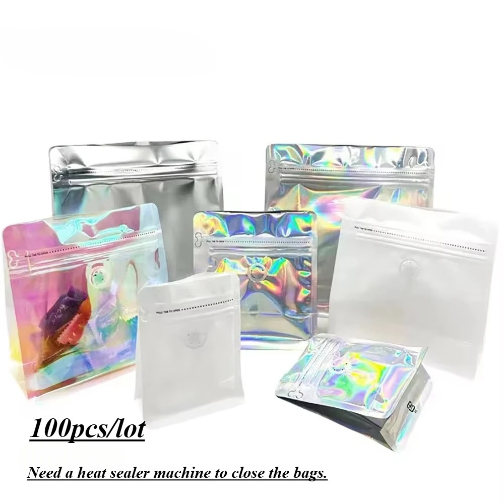 100pcs Pink Rainbow Laser Holo - Food Storage Ziploc Bags 评论和价格