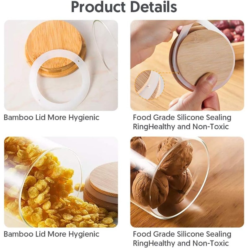 12 Glass Jars Set with Bamboo  - Food Storage Jar Labels 评论和价格