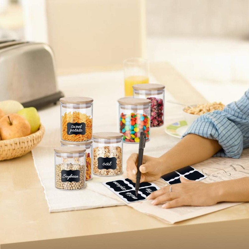 12 Glass Jars Set with Bamboo  - Food Storage Jar Labels 评论和价格