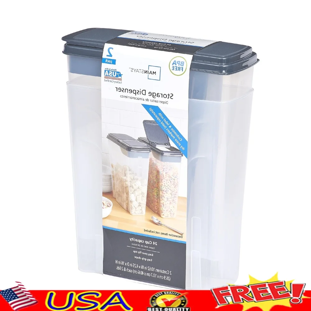2-Pack Plastic Cereal Dispense - Food Storage Quart Containers 评论和价格